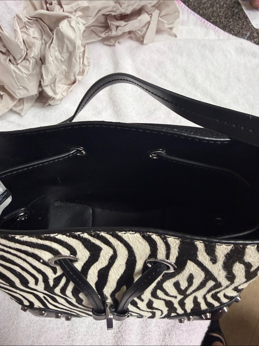 Michael Kors Black & White Zebra-Print Drawstring Crossbody - Picture 9 of 9